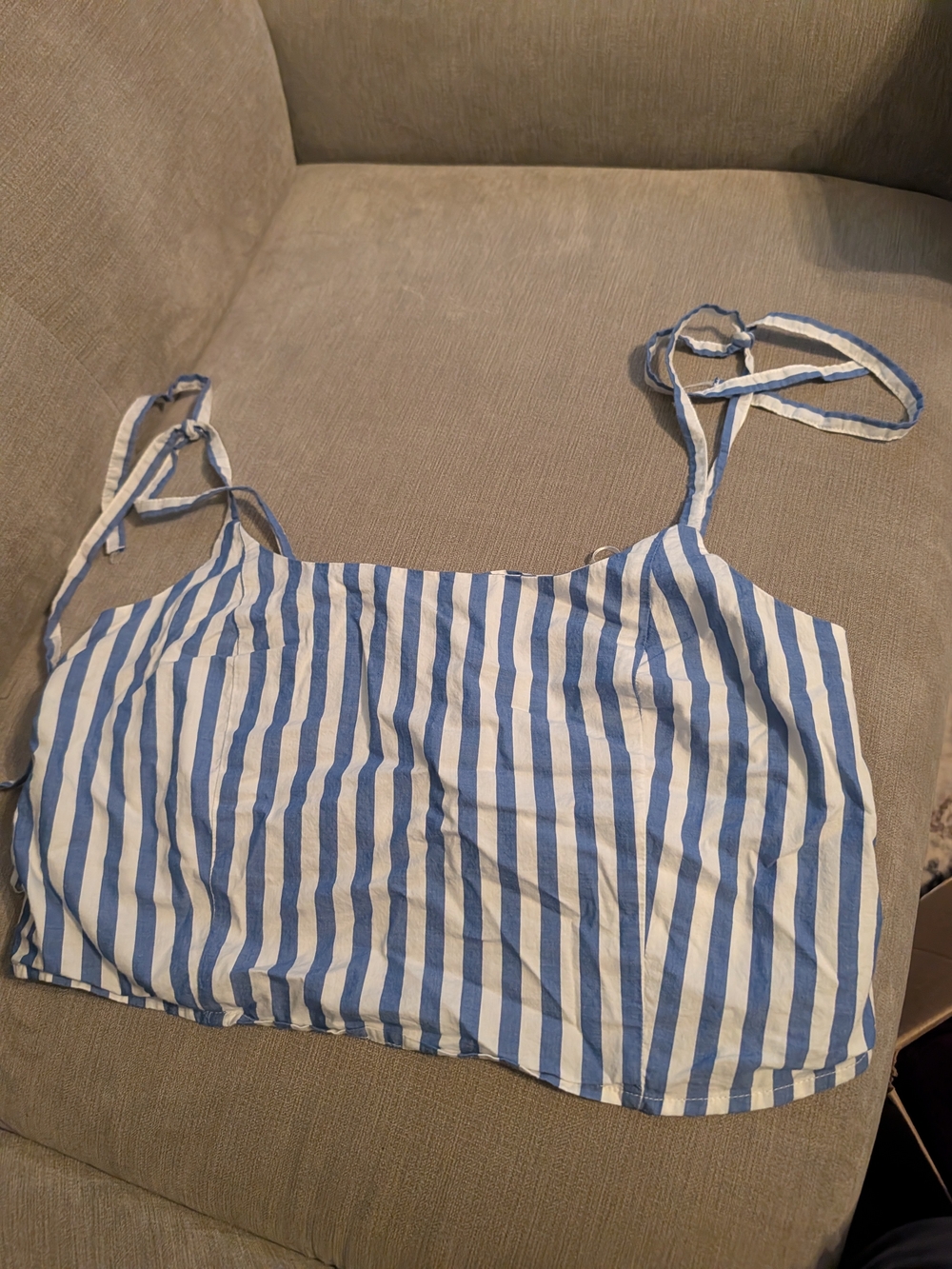 Old Navy Blue and White Striped Tie-Shoulder Crop Camisole
